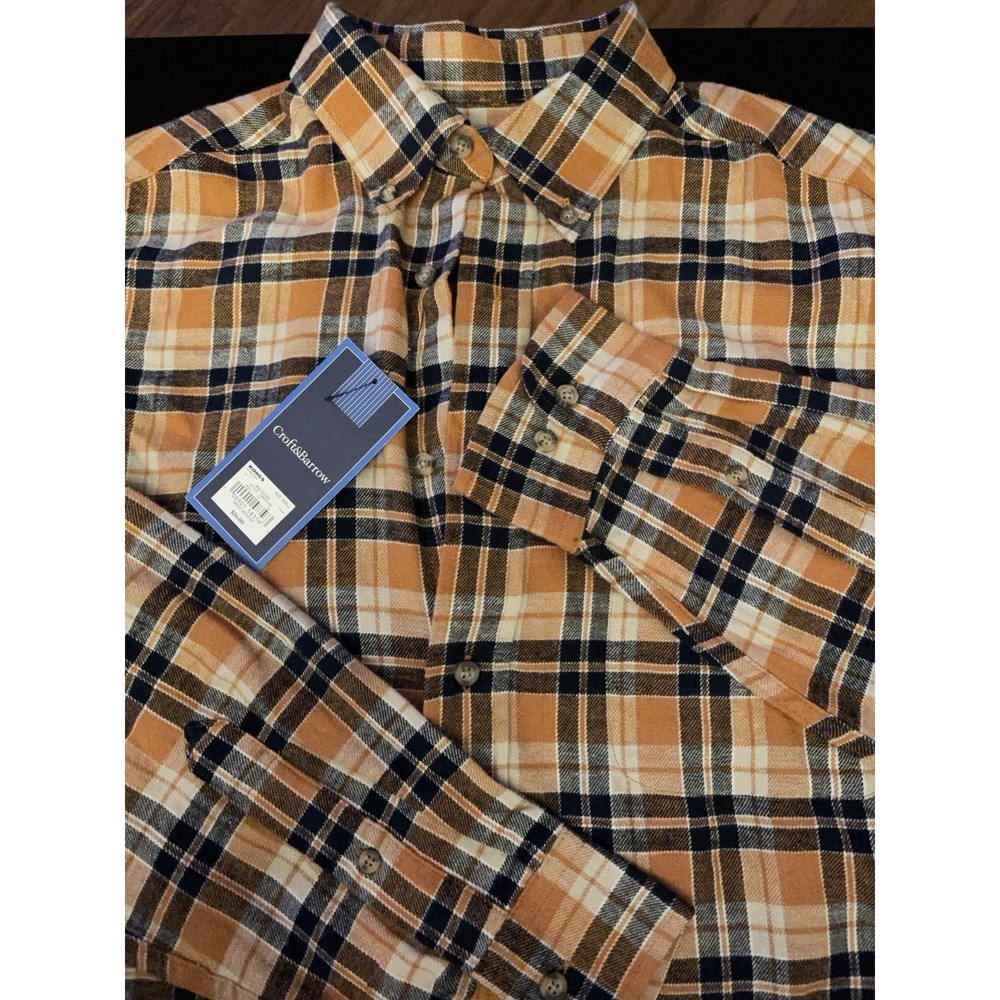 NWT Croft & Barrow Extra Soft Flannel Mens S Tan Navy Plaid 800 Adobe